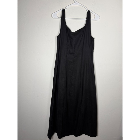Jenni Kayne Kinney Dress Black Linen Square Neck Midi A Line Size M - Picture 4 of 11